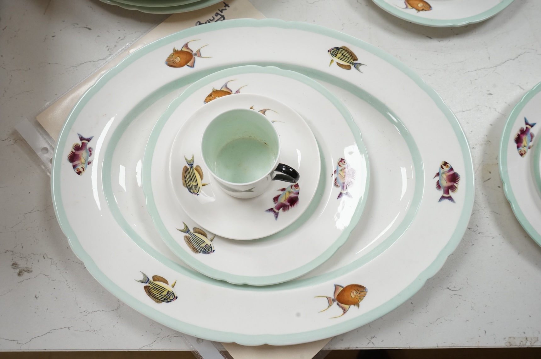 Shelley for the Rowland Ward Nairobi store, an exotic fish design part dinner and coffee service, original retail receipt
